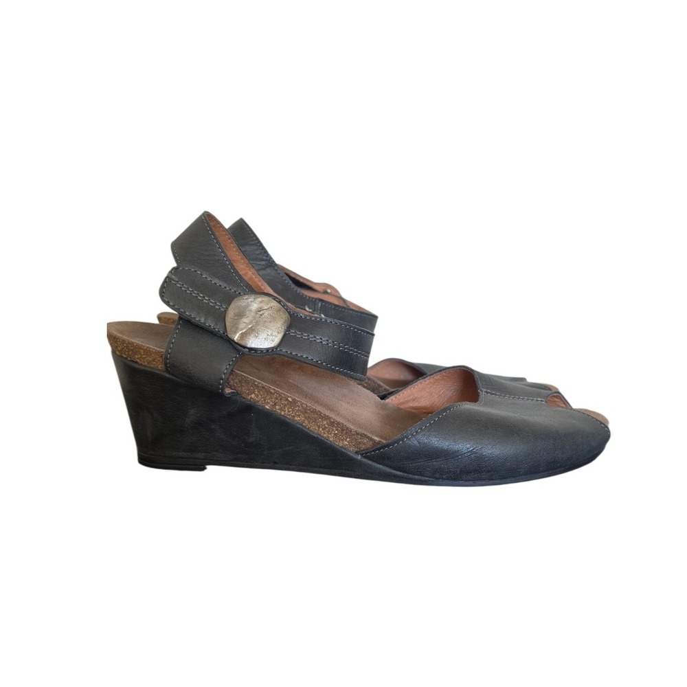 Taos Carousel2 Gray Leather Effortless Boho Chic Wedges Sandals sz EU41 US 10.5
